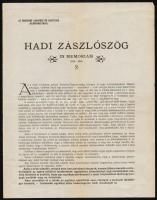 1915 Hadi Zászlószög, Országos Hadsegélyező Bizottság Jelvényosztályának felhívása, Pesti Könyvnyomda Rt.