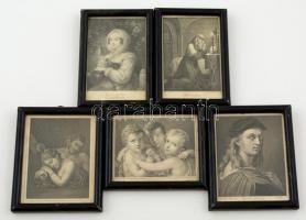 XVIII. század: 5 db kőnyomatos kép üvegezett keretekben / 5 lithographic images from the XVIII: century in glazed frames 10x14 cm