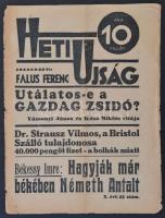 1935 Heti Ujság, X. évf. 23. szám, 1935. június. 9., Szerk.: Falus Ferenc, megviselt, szakadozott állapotban, 12 p.