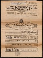 1939 Magyar Kalapos Újság. Budapesti Kalaposok Ipartestülete és a Magyar Kalapkereskedők és Iparosok Szövetségének hivatlos közlönyve. Szerk.: Haasz Miksa Jenő, XI. évf. 1939. 1. szám. felvágatlan lapokkal, 16 p.