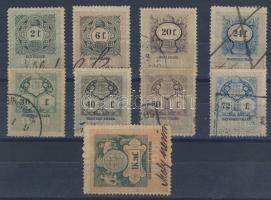 1899 Okirati illetékbélyegek (9db) VI-os számvízjellel(2,6,20,24,30,40,50,72fillér, 1,20K)