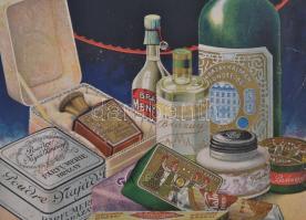 Parfumerie Brázay litho plakát, Kellner és Mohrlüder Rt., visetles állapotban, törésekkel, sarkain k...