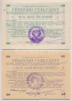 Kaposvár 1945. 10P bélyegzéssel, tintás aláírással + 1945. 50P bélyegzéssel, tintás aláírással T:II,...