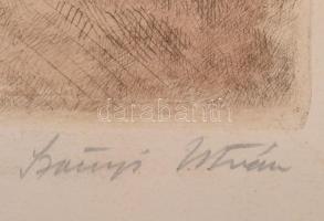 Szőnyi István (1894-1960): Várakozás, színezett rézkarc, papír, jelzett, foltos,  23×31 cm