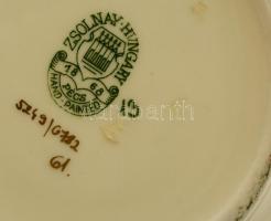 Zsolnay kis kaspó, kézzel festett, jelzett, hibátlan, m:6 cm, d:22 cm