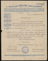 1931 Keglevich Gyula (1855-1950), a Magyar Szülők Szövetsége elnökének és Máday István ügyvezető elnök gépelt levele ismeretlen címzett (R. T.) részére tiszteletbeli taggá választásáról, díszes fejléces papíron, hátulján feljegyzéssel