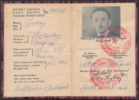 1946 Bp., Magyarországi Szlávok Antifasiszta Frontja által kiadott fényképes igazolvány