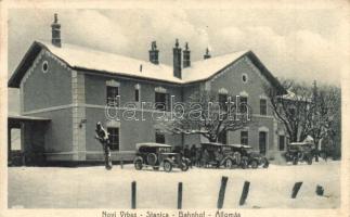 Újverbász, Novi Vrbas; Stanica / Vasútállomás télen, automobilok D. Garamszeghy kiadása / railway station, winter, automobiles (EK)