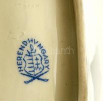 Herendi Viktória mintás leveles tálka, kézzel festett, jelzett, kopásnyomokkal, 15,5×8×4 cm