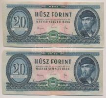 1965. 20Ft (5x) közte 2db sorszámkövető T:III ropogós papír