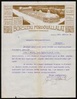 1916 Bp., A Borszéki Fürdővállalat Részvénytársaság fejléces levélpapírjára igazolás