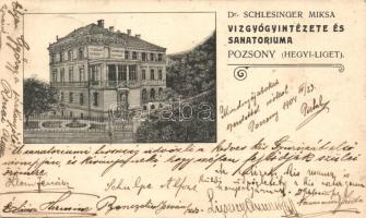 Pozsony, Pressburg, Bratislava; Hegyi-liget, Dr. Schlesinger Miksa vízgyógyintézete és szanatóriuma / hydrotherapy spa, water treatment center and sanatorium (vágott / cut)