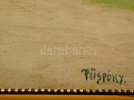 Püspöky jelzéssel: Tyúkoz az udvarban. Olaj, karton, üvegezett keretben, 24×34 cm