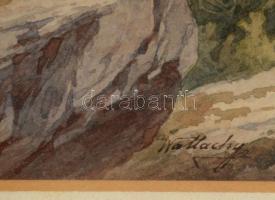 Wallachy Jenő (1855-1934): Tátrai csúcsok. Akvarell, papír, jelzett, üvegezett keretben, 31×20 cm