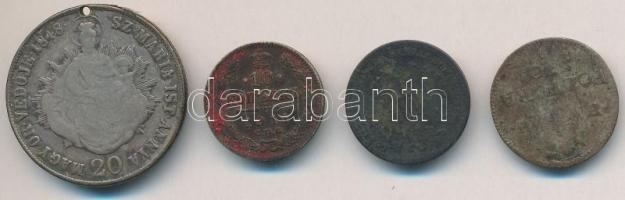 4db vegyes sérült, rossz tartású ezüstpénz, közte 1848KB 20kr Ag "V. Ferdinánd", Orosz Bir...