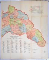1940 A Visszacsatolt Kárpátalja törvényhatósági beosztása, részlet Magyarország törvényhatósági beosztásából, jelmagyarázattal, kiadja M.Kir. Honvéd Térképészeti Intézet, szakadással, 86x106 cm