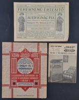 cca 1900-1943 3 db reklám katalógus és árjegyzék: Kohn József Arad épület és műbádogos katalógusa, 1911 Fehérnemű értesítő, Auer Ignác Fia üzletének katalógusa, 1943. évi rádió árjegyzék.