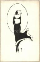 Silhouette art postcard, lady, artist signed (EK)