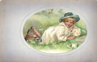 52 db RÉGI főként megíratlan motívumos képeslap, üdvözlőlapok, művészlapok, gyerekek, sok szignózott...