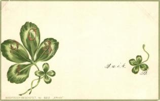 3 db RÉGI újévi üdvözlőlap, virágos, lóherés, dombornyomott, litho darabok / 3 pre-1945 New Year...