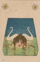 Raphael Kirchner: Léda és a hattyú,  10 darabos színes litho sorozat / Leda und der Schwan, Serie vo...