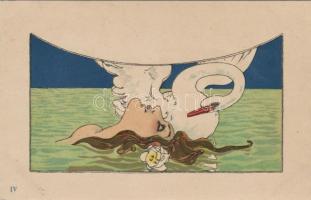 Raphael Kirchner: Léda és a hattyú,  10 darabos színes litho sorozat / Leda und der Schwan, Serie vo...