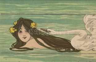 Raphael Kirchner: Léda és a hattyú,  10 darabos színes litho sorozat / Leda und der Schwan, Serie vo...