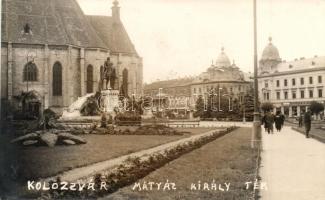 1940 Kolozsvár, Cluj; Mátyás király tér bevonuláskor, Luther üzlete, háttérben Horthy Miklós arcképével / square, shop, photo So. Stpl