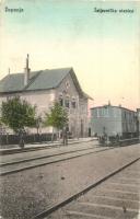 Zupanja, Zeljeznicka stanica / vasútállomás, gőzmozdony / railway station, locomotive (EK)