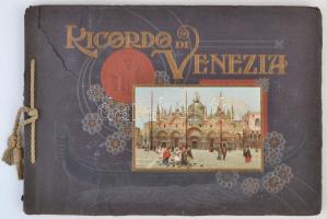 cca 1900 Ricordo di Venezia, nagyméretű album, szakadt szecessziós borítóval, az elülső borító belsején Horváth Jenő ex libris-szével, fametszet.