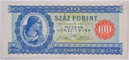 1946. 100Ft "MINTA" perforációval, "B000 000000" sorszámmal, vízjeles papíron, nyomdai papírránccal. Korábban az Adamovszky hagyaték árverésen szerepelt a darab. T:I- szamárfül a jobb felső sarokban R! Hungary 1946. 100 Forint with "MINTA (SPECIMEN)" perforation and "B000 000000" serial, on watermarked paper, printig crease. Previously presented on the Adamovszky Collection Auction. C:AU fold at the upper right corner R! Adamo F26M1a