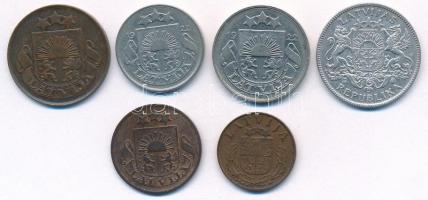 Lettország 1922. 5s Br + 10s Ni + 20s Ni + 1924. 1L Ag + 1928. 2s Br + 1938. 1s Br T:2
Latvia 1922....
