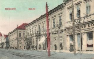 Temesvár, Timisoara; Küttl tér, Thomas Ede cukrászda, Gerő Manó és Wolf Mihály üzlete / square, confectionery, shops (r)