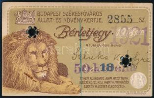 1918-1921 Budapest Székesfőváros Állat- és Növénykertjének fényképes bérletjegye,