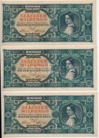 1946. 100.000MP (7x) "B091 073771 - B091 0703781" közte sorszámkövető hármas és sorszámköv...