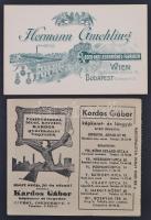 cca 1900-1938 Budapest, 2 db reklám nyomtatvány: Hermann Gmehling bőr és bőrbútor gyára, Kardos Gábor képkeret- és lécgyár, 9,5x15 cm és 12x14 cm