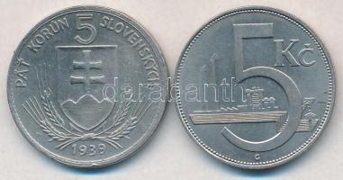Csehszlovákia 1938. 5K Ni + Szlovákia 1939. 5K Ni T:1-,2 ph.
Czechoslovakia 1938. 5 Korun Ni + Slov...