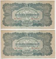 1944. 20P "A Vöröshadsereg Parancsnoksága" (2x) sorszámkövetők, vágáshiba T:II-,III Adamo P45