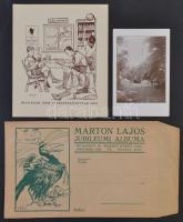 cca 1920-1930 Vegyes cserkész tétel, 3 db: képeslap, Márton László ex libris, Márton László jubileumi albumának Márton grafikával díszített csomagolása.