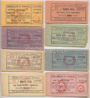 Miskolc / Orthodox Izraelita Anyahitközség 1926. 8db vágatási jegy, különböző értékű, kiadású darabok a Korona-infláció időszakából, egy kivételével mind piros körbélyegzővel T:I