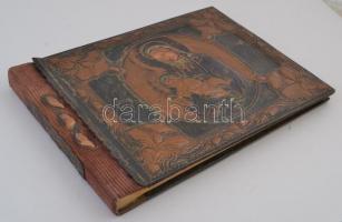 Dekoratív üres mappa, bársony és vallási témájú rézlemez borítással, jó állapotban