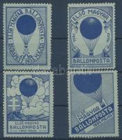 1933 Első magyar ballonposta 4 klf levélzáró