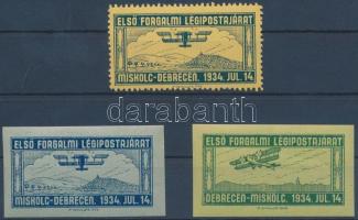 1934 Miskolc - Debrecen első légiposta 3 klf levélzáró