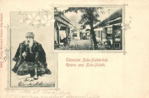 Ada Kaleh, Bégo Mustafa, bazársor, utcakép. Verlag Mehemet Fehmi / street view, floral
