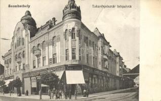 Szombathely, Takarékpénztár bérpalota, Marton csipkeáruháza, Fischer, Mein Gyula és Berger Zoltán üzlete