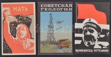 cca 1970 3 db szovjet propaganda nyomtatvány, 10,5x7 cm