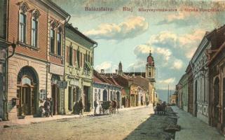 Balázsfalva, Blaj; Könyvnyomda utca, Lőb Izsák üzlete / Strada tipografiei / book publishing street, shops (EK)