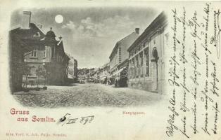 1898 Zimony, Zemun, Semlin; Hauptgasse / Fő utca este / main street, night