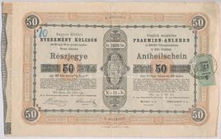 Budapest / Buda 1870. Magyar Királyi Nyeremény Kölcsön II. részjegye 50Ft-ról, bélyeggel és bélyegzéssel T:III,III-