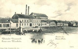 Versec, Vrsac; Baross tér, Honvéd emlékszobor, gyár, Wilhelm Wettl kiadása / square, monument, factory